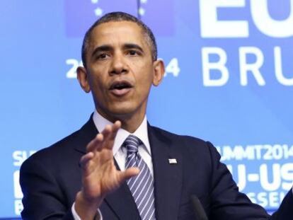 El presidente de EE UU, Barack Obama, en la conferencia con la UE celebrada en marzo de 2014.