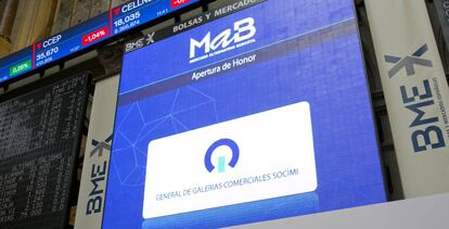 Panel del MAB en la salida de la socimi General de Galer&iacute;as Comerciales.