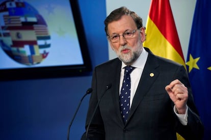 El presidente del Gobierno, Mariano Rajoy, hoy durante la rueda de prensa ofrecida en Bruselas el pasado día 23. 