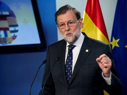 El presidente del Gobierno, Mariano Rajoy, hoy durante la rueda de prensa ofrecida en Bruselas el pasado día 23. 