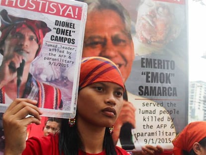 Protesto pelo assassinato de ecologistas em Mindanao, Filipinas.