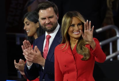 Melania Trump, behind JD Vance at the Republican Convention this Thursday.