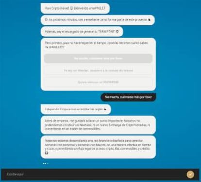 Fragmento de conversación con el bot de Wawllet