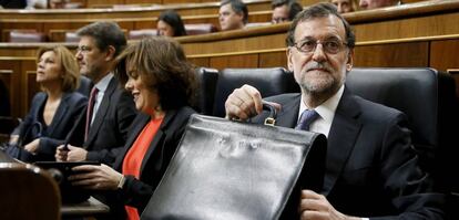 El presidente del Gobierno, Mariano Rajoy, en el hemiciclo del Congreso de los Diputados este mi&eacute;rcoles.