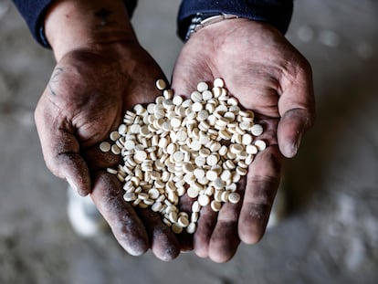 Pastillas de captagon halladas en un laboratorio cerca de Duma, a las afueras de Damasco, Siria, el pasado día 16.