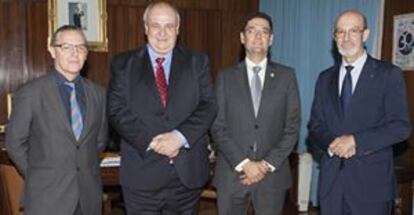 Enric Fossas, rector de la UPC, Carlos Conde (UPM); Francisco J. Mora (UPV), y José Antonio Franco (UPCT).