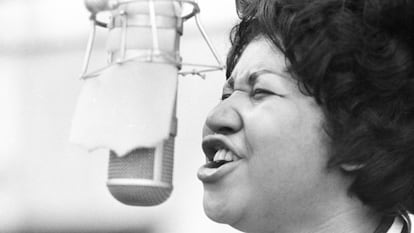 Aretha Franklin nos estúdios Atlantic Records de Nova York em janeiro de 1969.