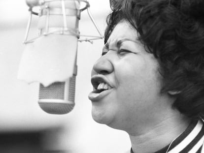 Aretha Franklin en los estudios Atlantic Records de Nueva York en enero de 1969.