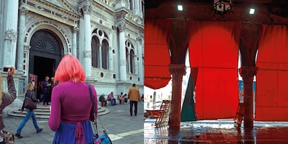 El rojo de Tiziano en el mercado junto al Rialto y un fogonazo de siglo XXI en el pelo de una turista.