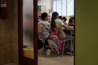 Un aula escolar catalana.