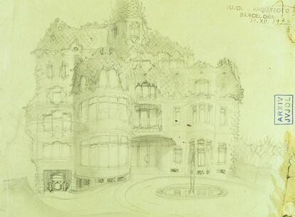 Dibujo de Jujol para la fachada de la Casa Planells de 1922.