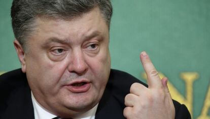 El presidente ucranio Petró Poroshenko, en rueda de prensa desde Tokio, este miércoles.