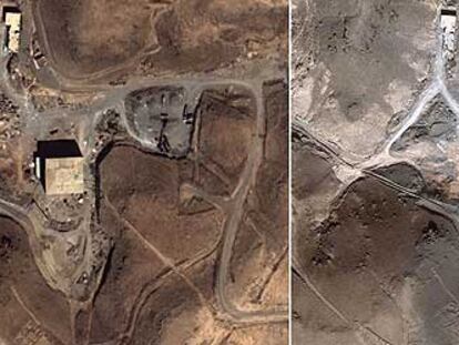 Imágenes por satélite de la instalación siria de Al Kibar, bombardeada por Israel, antes y después del ataque.