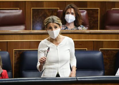 La vicepresidenta de Trabajo y Economía Social, Yolanda Díaz, en la sesión de control al Gobierno en el Congreso el pasado miércoles.