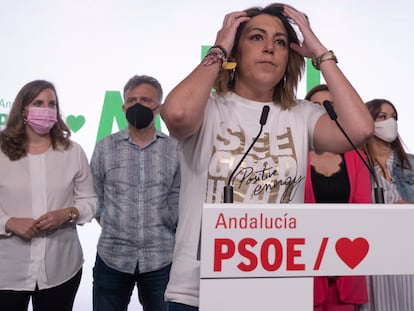 Susana Díaz, en la sede del PSOE-A, tras las primarias celebradas el pasado domingo.