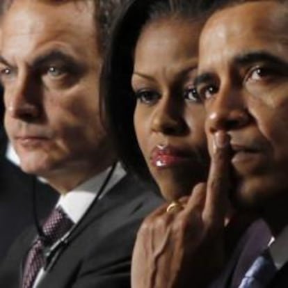 José Luis Rodríguez Zapatero junto con Michelle y Barack Obama