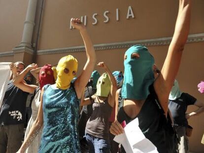 Manifestaci&oacute;n en apoyo a las Pussy Riot en Venecia este mi&eacute;rcoles.