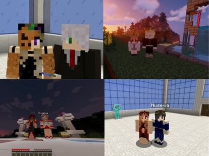 Los avatares de Sara, Aina, Irina y Aitana en varias de sus partidas de Minecraft.