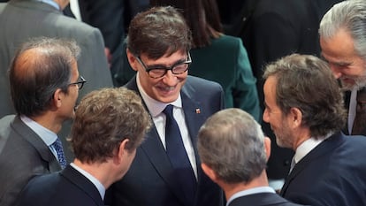 El presidente de la Generalitat, Salvador Illa, en la presentación del plan "Catalunya Lidera" (donde anunció inversiones por 18.500 millones de euros hasta el año 2030 para que Cataluña recupere el liderazgo económico en España), el pasado mes de enero.