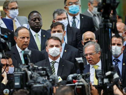 El presidente Jair Bolsonaro en rueda de prensa en Brasilia, el pasado 7 de mayo.