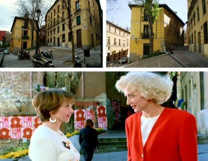 La plaza del Alamillo, en Madrid, aparece en la película 'Tacones lejanos' según se explica en el blog Todo Almodóvar