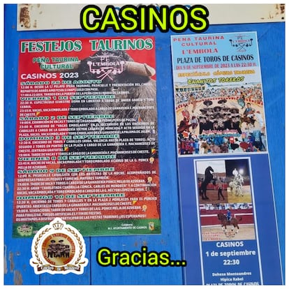 El programa de los festejos taurinos de este año en la localidad valenciana de Casinos difundidos en Facebook.