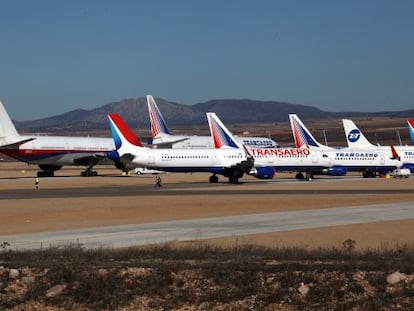 Aviones de Transaero aparcados en Teruel.