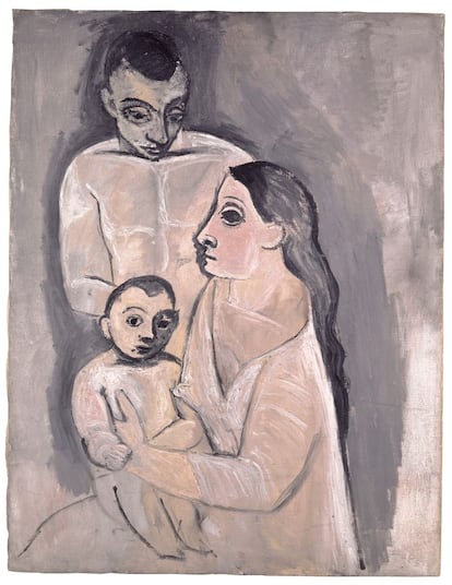 'Hombre, mujer y niño' ('Homme, femme et enfant'). Óleo sobre lienzo, 115,7 x 88,9 cm. París, otoño de 1906. Kunstmuseum Basel, regalo del artista al cantón Ciudad de Basilea; depósito permanente de los ciudadanos de Basilea, 1967.