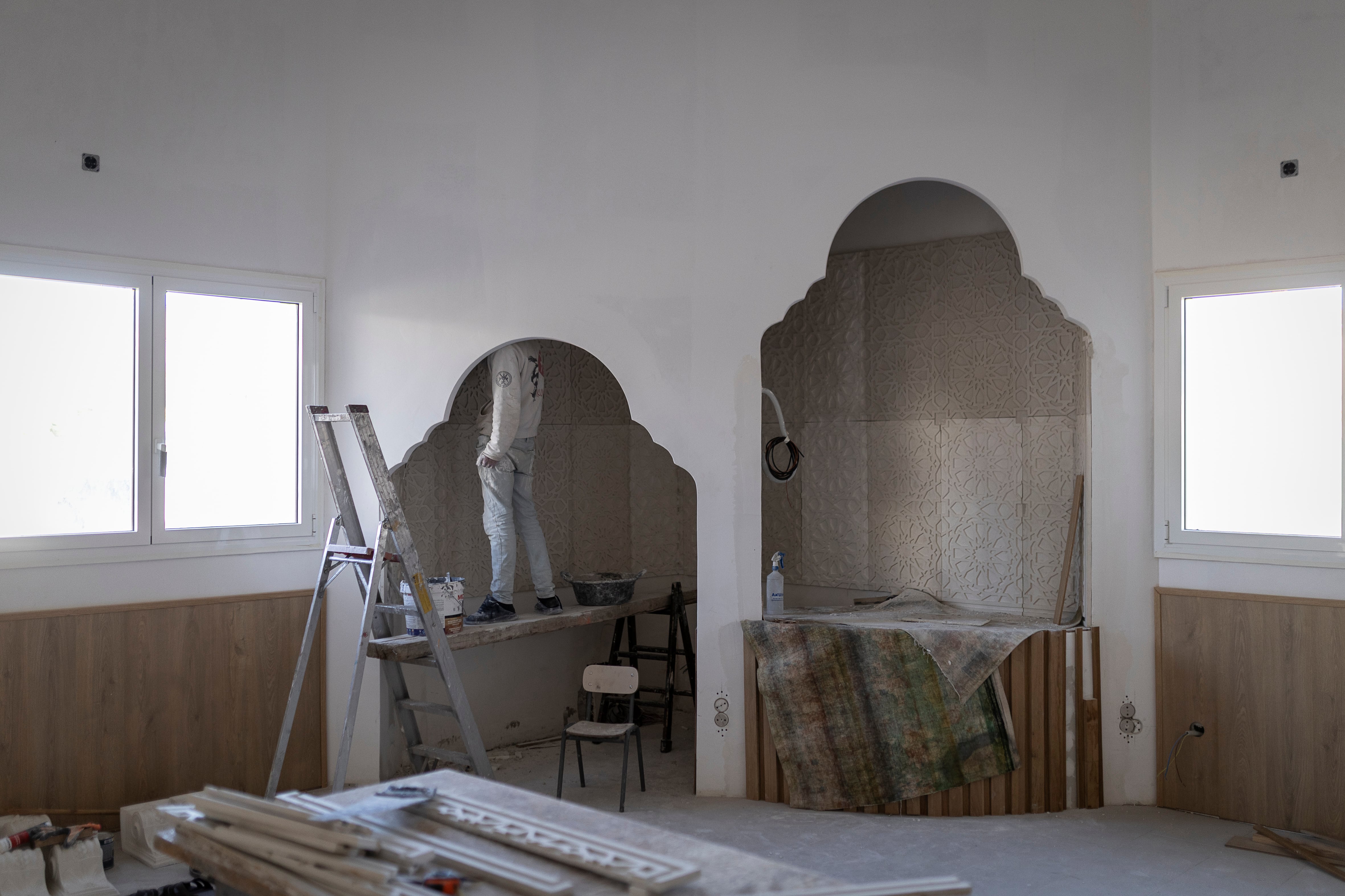 Obras en el interior de la mezquita de Piera, en la zona del oratorio principal.
