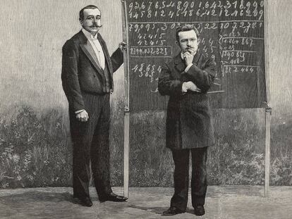 A la derecha, el prodigio italiano del cálculo Jacques Inaudi.