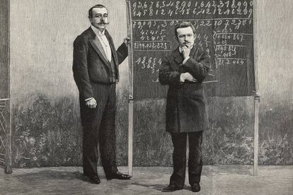 A la derecha, el prodigio italiano del cálculo Jacques Inaudi.