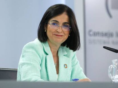 La ministra de Sanidad Carolina Darias, este miércoles en la rueda de prensa tras la reunión del Consejo Interterritorial de Salud en Madrid.
