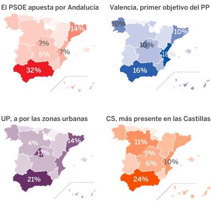 Inversión de los partidos en Facebook dividida en zonas