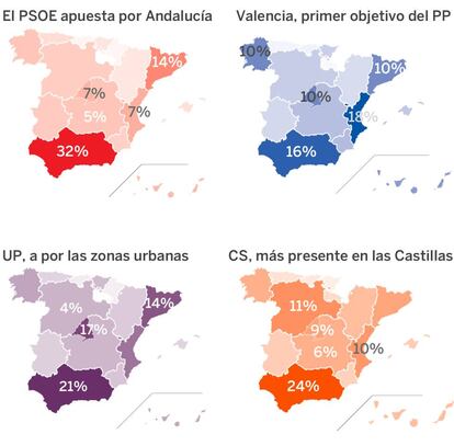 Inversi&oacute;n de los partidos en Facebook dividida en zonas