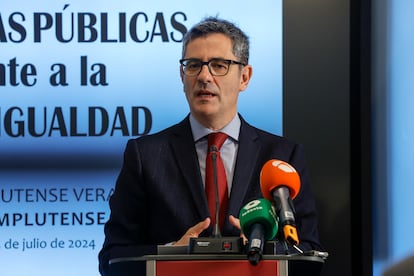 El ministro de la Presidencia, Justicia y Relaciones con las Cortes, Félix Bolaños, este miércoles en un acto en El Escorial (Madrid).
