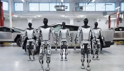 Los robots humanoides de Tesla, llamados Optimus.