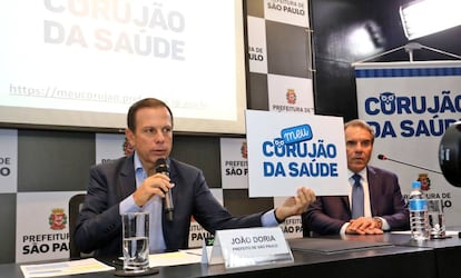 Jo&atilde;o Doria em coletiva em que comemorou o fim da fila de exames. 