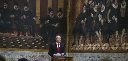 El presidente de la Generalitat durante su discurso institucional del 9 d'Octubre.