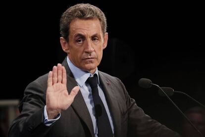 Nicolas Sarkozy durante un discurso, este lunes, en Provins.