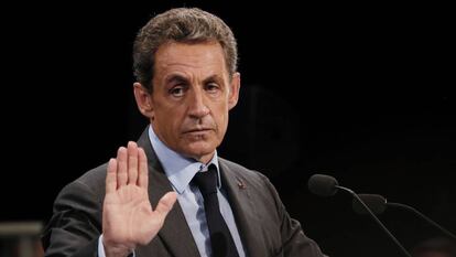 Nicolas Sarkozy durante un discurso, este lunes, en Provins.