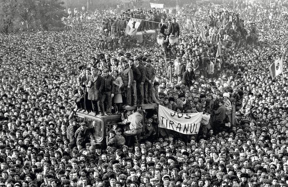 Manifestaciones en Bucarest contra el dictador Nicolae Ceausescu, en diciembre de 1989. 