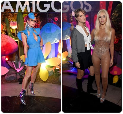 Paris Hilton (left) and Kelly Sawyer Patricof with Jessica Alba (right), on October 31, 2023, dressed as Britney Spears.