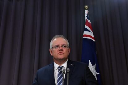 El primer ministro australiano, Scott Morrison, anuncia durante una rueda de prensa que Australia es el objetivo de un ciberataque a gran escala, este viernes en Canberra.
19/06/2020 ONLY FOR USE IN SPAIN