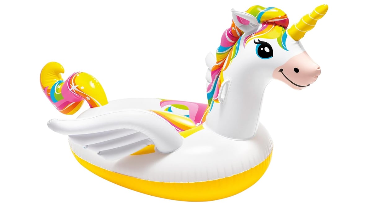 Unicorn-shaped pool float.