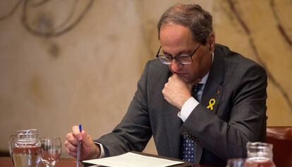 El presidente de la Generalitat, Quim Torra, en la última reunión del Ejecutivo.