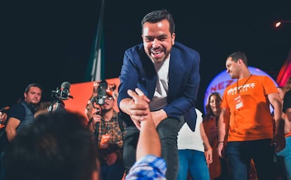 Jorge Álvarez Máynez en el evento de inicio de su campaña presidencial en Lagos de Moreno, este viernes.