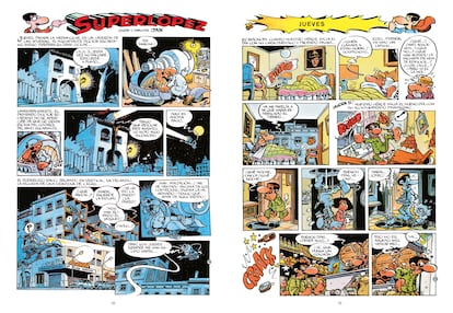 Doble página del cómic 'Superlópez. 1981-1988', segundo volumen de la edición integral del personaje.