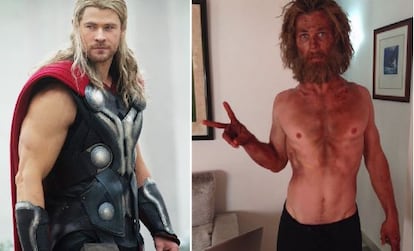 Chris Hemsworth como Thor e depois da dieta.