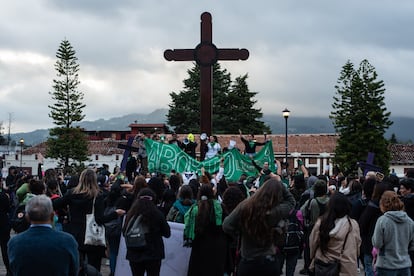 Aspecto de una marcha en el marco del Día de Acción Global por un Aborto Legal y Seguro, en San Cristóbal de las Casas, Chiapas (México). En septiembre 2023.