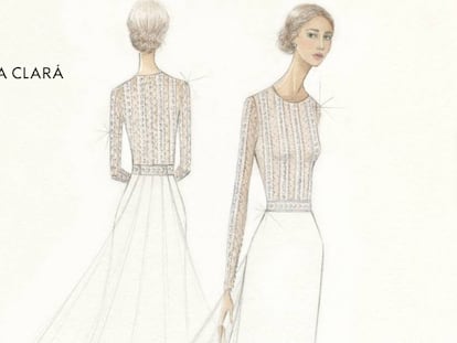 El boceto del vestido de novia de Mery Perelló de la diseñadora Rosa Clará.